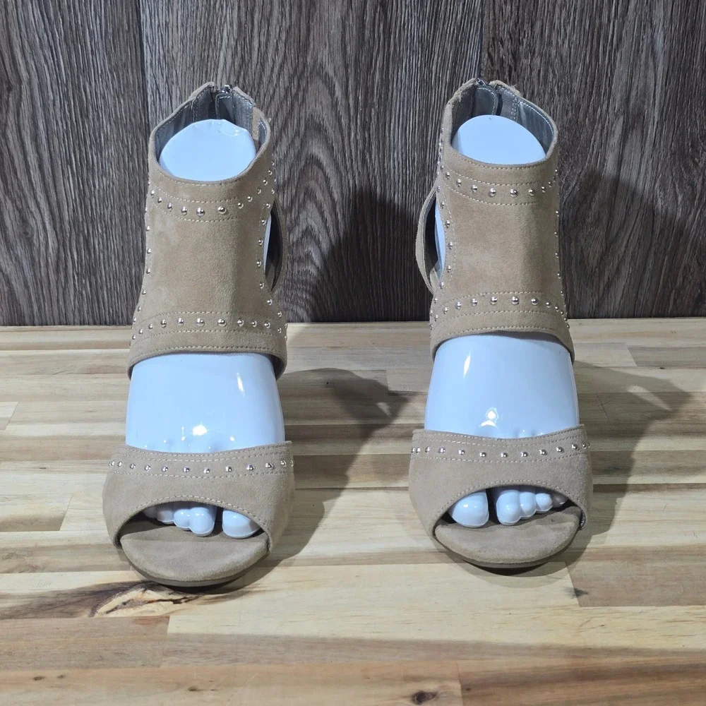 Worthington Tan Suede Studded Cut-Out Bootie Stiletto‎ Heels Women's 8.5 M
